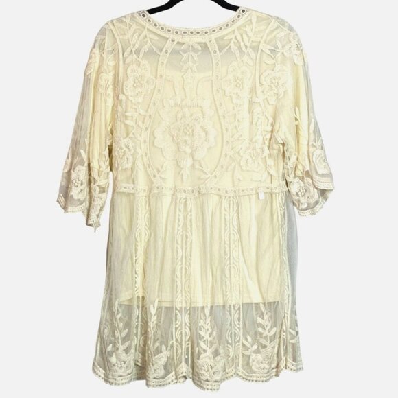 Floral Embroidered Sheer Boho Tunic Top Cream Lace AndTheWhy Size L - Picture 3 of 9